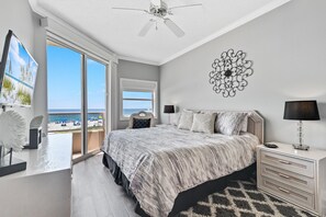 Master Bedroom with King Size Bed and Private Access to Balcony with views of the Gulf