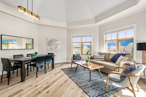 Cozy living room with gas fireplace.