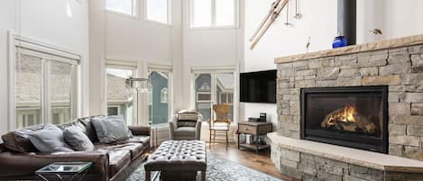 Expansive living room with vaulted ceilings