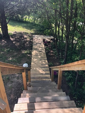 Stairs up to front of treehouse