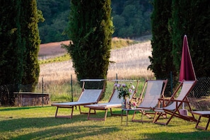 External view of the building. Armchairs