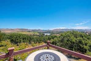 View from main deck looking east towards Santa Lucia mountains; oak glen below.