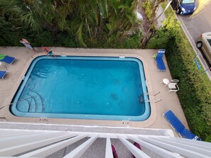 View looking down over your balcony rails.