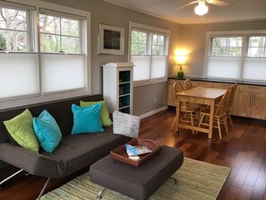 Seating area perfect for your morning coffee. Couch folds down for extra bed.