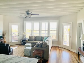 Main living area with the marsh and ocean view just beyond the windows!