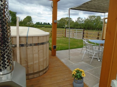 retro bedford camper with hot tub  sauna   and pool