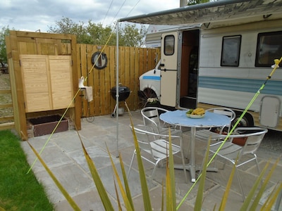 retro bedford camper with hot tub  sauna   and pool