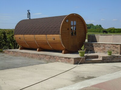 retro bedford camper with hot tub  sauna   and pool