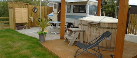 our retro camper with hot tub