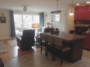 Great room with fully stocked kitchen and island