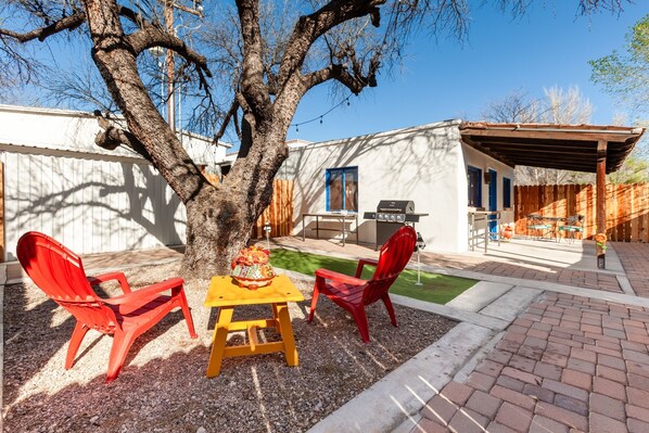 Chair, Furniture, Patio, Flagstone, Tree