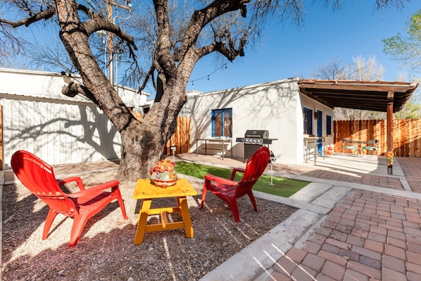Chair, Furniture, Patio, Flagstone, Tree