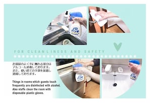 The well-touched part of the room is disinfected with alcohol. We also wear disposable gloves and clean them.