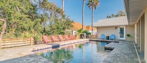 Relax year round in the heated pool.  BBQ, swim, sit, or layback in the sun