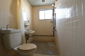 With shower and toilet
