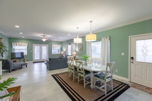 Dining room and living room.