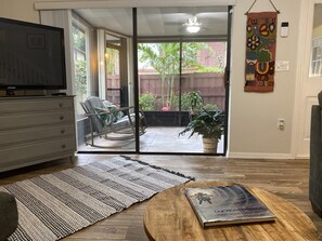 View of patio/garden from living room.