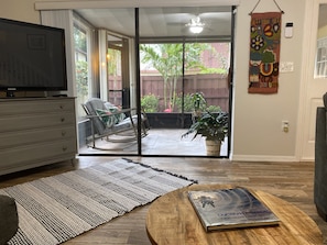 View of patio/garden from living room.