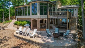 Outdoor family gathering space with lots of seating