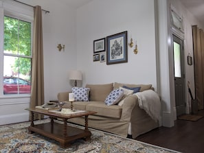 Living room couch, end table and coffee table