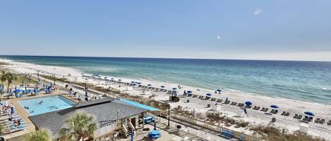 View from balcony of the widest beach area of any PCB resort