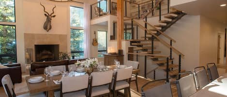 Great Room, stairs, reading nook.