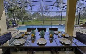 Upscale wicker furniture for outdoor dining.  All brand new.