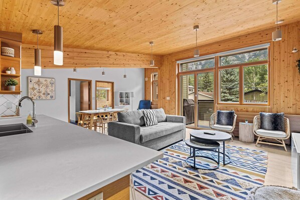 Beautiful Scandinavian inspired open plan area, perfect for relaxing and enjoying the mountain views with friends and family