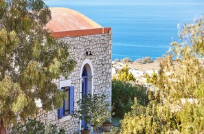 External view of the building. View of the Mediterranean Sea