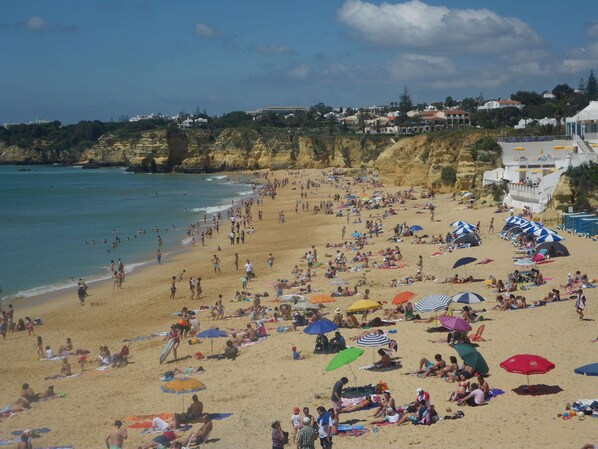 Armacao de Pera beautiful white sand beach right side view next to the promenade