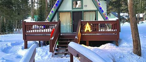 The A-Frame is festive and cozy in the winter months, only 7 mins from the slopes