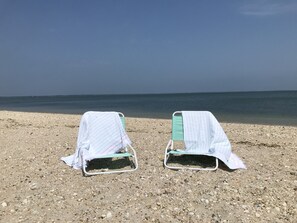 Includes beach chairs and large beach towels. 
