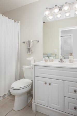 Guest bathroom. Full tub/shower. 
