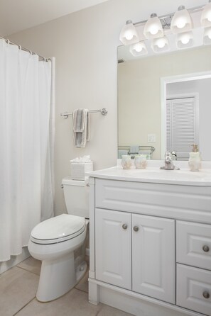 Guest bathroom. Full tub/shower. 