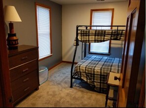 Twin over full in the bedroom and a pull out twin in the living room loveseat