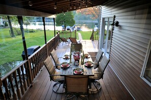 Outside dining area under the covered porch