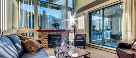 Living room and balcony. 