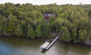 Aerial view #2, dock , beach and swimming area