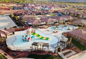 Private community waterpark, pools, lazy river, and huge hot tub.