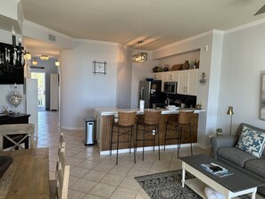 Bar seating in kitchen.