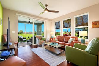 Hale Konani, ground flr end unit with AC, golf & ocean views, 9M Pili Mai, Poipu