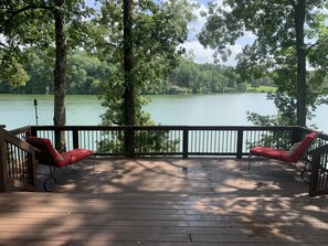 Large deck nestled in the trees