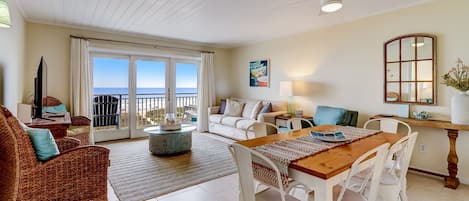 Oceanfront Living Room with Balcony