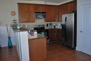 The kitchen has all full size modern appliances for your stay.