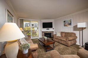 The comfortable and inviting living area is a great place to relax after a day in the sun and surf!