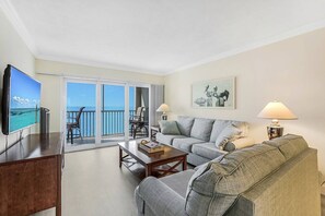 The condo is highlighted by a screened lanai that runs the length of the unit and sliding glass doors that show off the million dollar view.