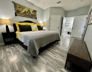 Spacious Master with King Bed, Ensuite Bath and Walk In Closet.