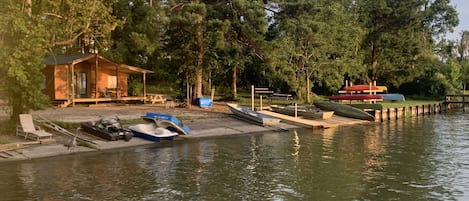 Cabin 1 from large pier.  Smaller pier is to right, other cabins to left.