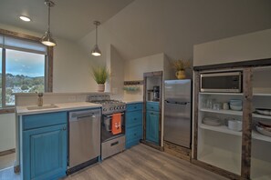 Kitchen with back window view