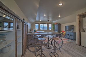 Bicycle table and view to mountains